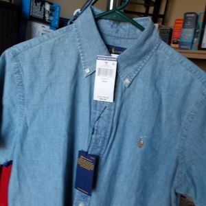 ralph lauren chambray shirt short sleeve m  nwt